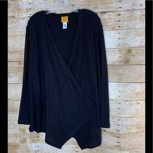 Ruby Rd. Black Fleece Asymmetric Open Wrap Cardigan Sweater EUC Petite PXL
